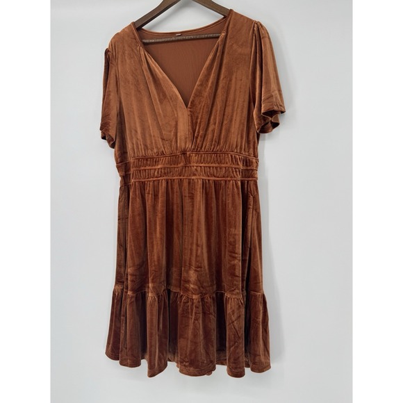 Orange Velvet Dress Women's Cocktail Party Dress Fall Winter Babydoll Fit Flare - Picture 6 of 9